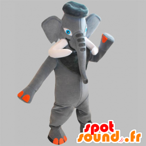 Grijs en oranje mascotte olifant met grote slagtanden - MASFR031832 - Elephant Mascot