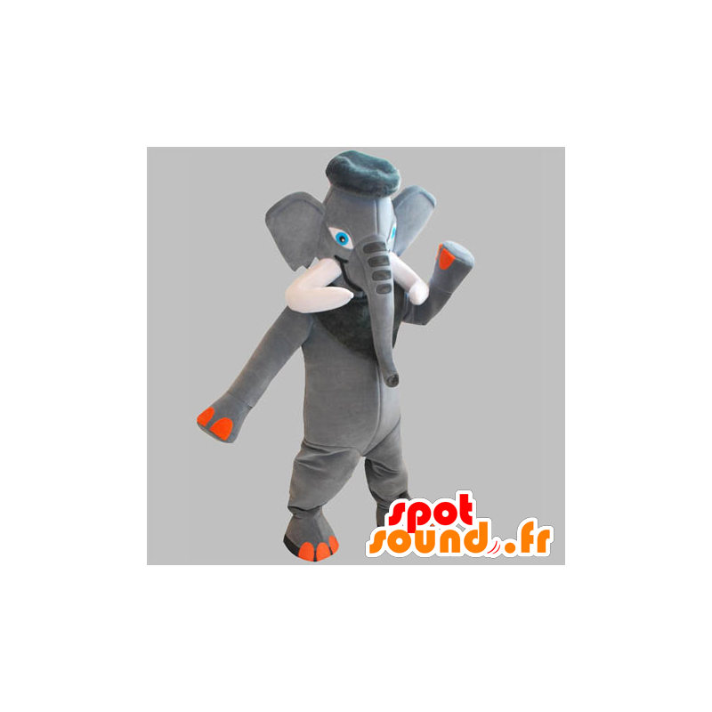 Gray and orange mascot elephant with large tusks - MASFR031832 - Elephant mascots