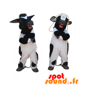 2 Maskottchen von schwarzen und weißen Kühe, Riesen - MASFR031834 - Maskottchen Kuh