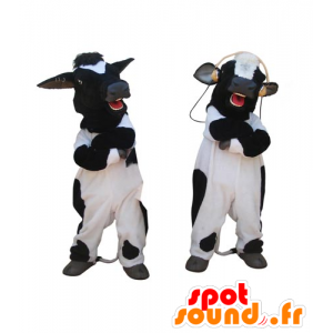 2 mascotes de preto e branco vacas, gigante - MASFR031834 - Mascotes vaca