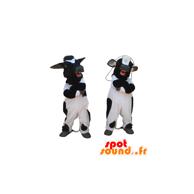 2 mascots of black and white cows, giant - MASFR031834 - Mascot cow