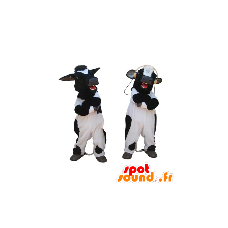 2 mascottes de vaches noires et blanches, géantes - MASFR031834 - Mascottes Vache