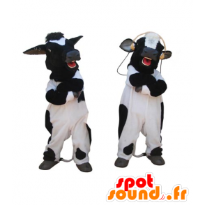 2 Maskottchen von schwarzen und weißen Kühe, Riesen - MASFR031834 - Maskottchen Kuh