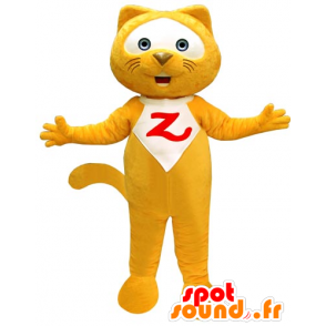 Gele en witte kat mascotte, reuze en grappige - MASFR031835 - Cat Mascottes