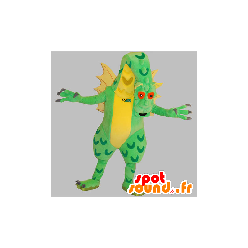 Jättiläinen lohikäärme maskotti, vihreä ja keltainen, erittäin vaikuttava - MASFR031836 - Dragon Mascot