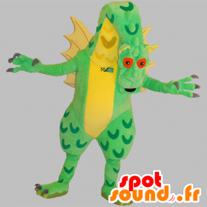 Gigante mascotte del drago, verde e giallo, molto impressionante - MASFR031836 - Mascotte drago