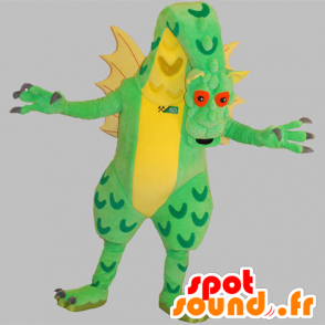 Riesen-Drachen-Maskottchen, grün und gelb, sehr beeindruckend - MASFR031836 - Dragon-Maskottchen