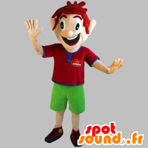 Mascotte rossa, molto sorridente con pantaloncini verdi - MASFR031838 - Ragazze e ragazzi di mascotte