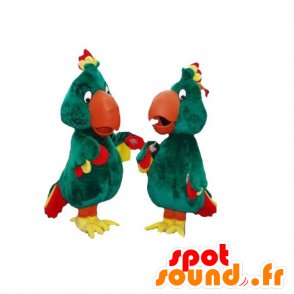 2 mascotte di pappagalli verdi, gialli e rossi - MASFR031839 - Mascotte di pappagalli