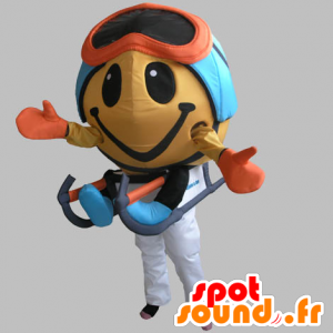 Round sneeuwman mascotte met een masker en een glijbaan - MASFR031847 - man Mascottes