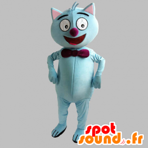 Blue Cat Maskottchen mit einer roten Fliege - MASFR031849 - Katze-Maskottchen