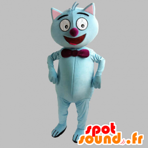 Mascotte de chat bleu avec un nœud papillon rouge - MASFR031849 - Mascottes de chat