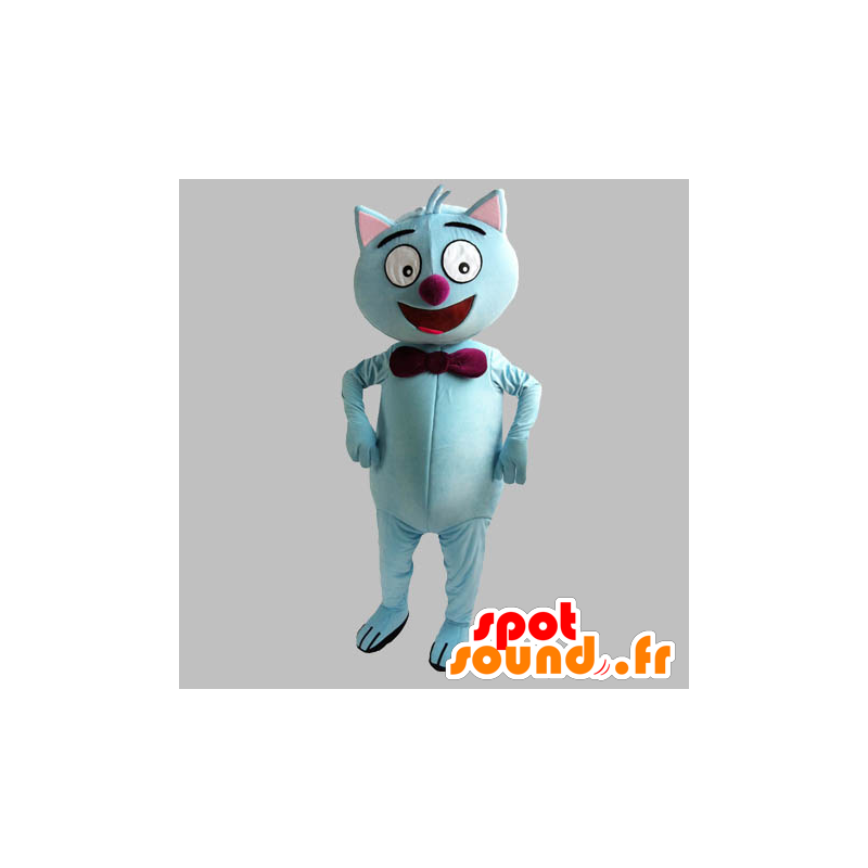 Blue Cat Mascot met een rode vlinderdas - MASFR031849 - Cat Mascottes