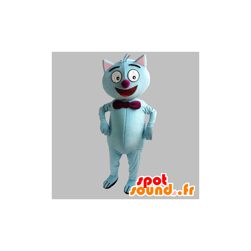 Blå kat maskot med rødt slips - Spotsound maskot kostume