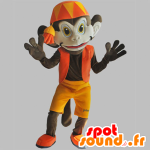 Mascotte scimmia marrone con un abito arancione. Abu mascotte - MASFR031851 - Scimmia mascotte