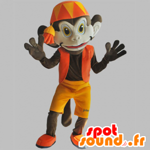 Hnědá opice maskot s oranžovým oblečení. Abu Maskot - MASFR031851 - Monkey Maskoti