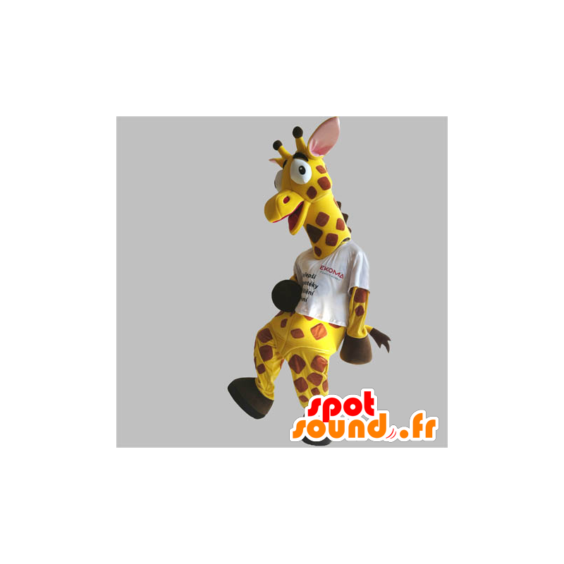 Mascotte giallo e marrone giraffe, enorme e divertente - MASFR031852 - Mascotte di giraffa