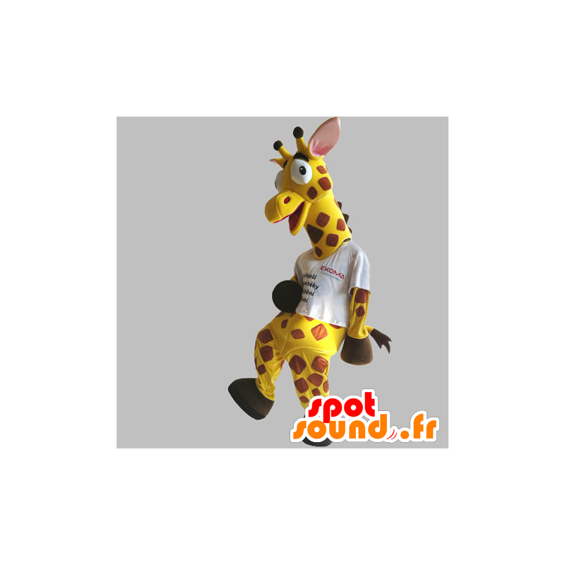 Mascot gul og brun giraf, kæmpe og sjov - Spotsound maskot