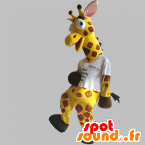 Mascotte giallo e marrone giraffe, enorme e divertente - MASFR031852 - Mascotte di giraffa