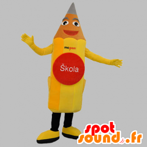 Mascotte de crayon jaune, géant et souriant - MASFR031857 - Mascottes Crayon