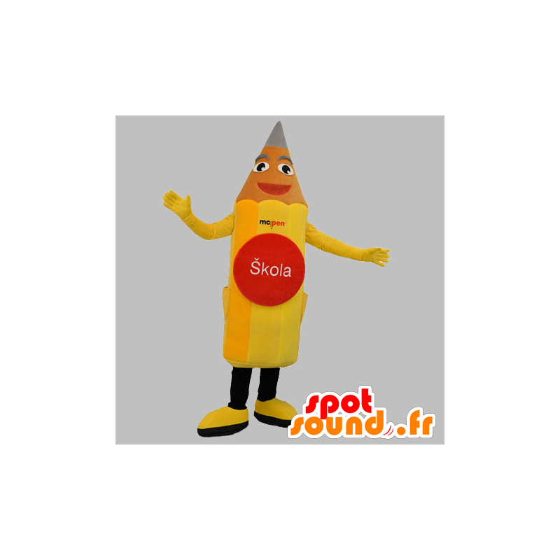 Amarillo mascota de lápiz, gigante y sonriente - MASFR031857 - Lápiz de mascotas