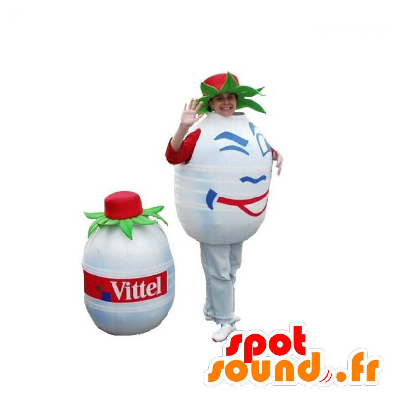 Mascot fles water, wit en rond. mascotte Volvic - MASFR031858 - mascottes Flessen