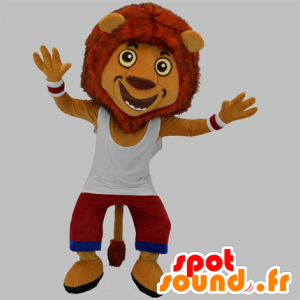 Esportes da mascote do tigre amarelo e laranja com uma bela cabeleira - MASFR031859 - Tiger Mascotes