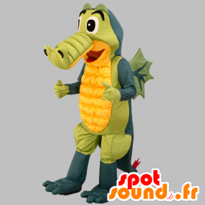 Mascot grå krokodille, grønn og gul. dragon maskot - MASFR031860 - Crocodile Maskoter