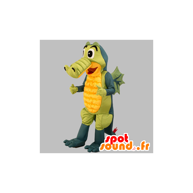 Mascot gray crocodile, green and yellow. dragon mascot - MASFR031860 - Mascots Crocodile