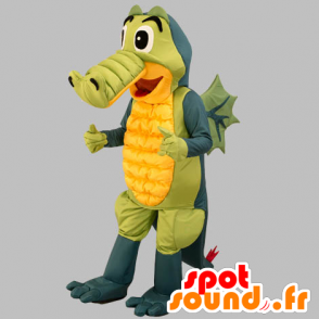 Mascot grau Krokodil, grün und gelb. Drachen-Maskottchen - MASFR031860 - Maskottchen Krokodil