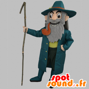 Old man mascot, captain, dressed in blue with a pipe - MASFR031863 - Human mascots