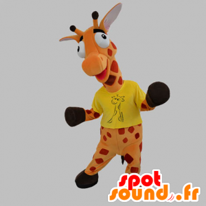 Orange giraff maskot og rød kjempe - MASFR031865 - Maskoter Giraffe
