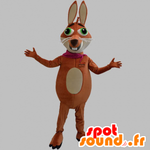 Mascotte marrone e beige volpe con gli occhi verdi - MASFR031867 - Mascotte Fox