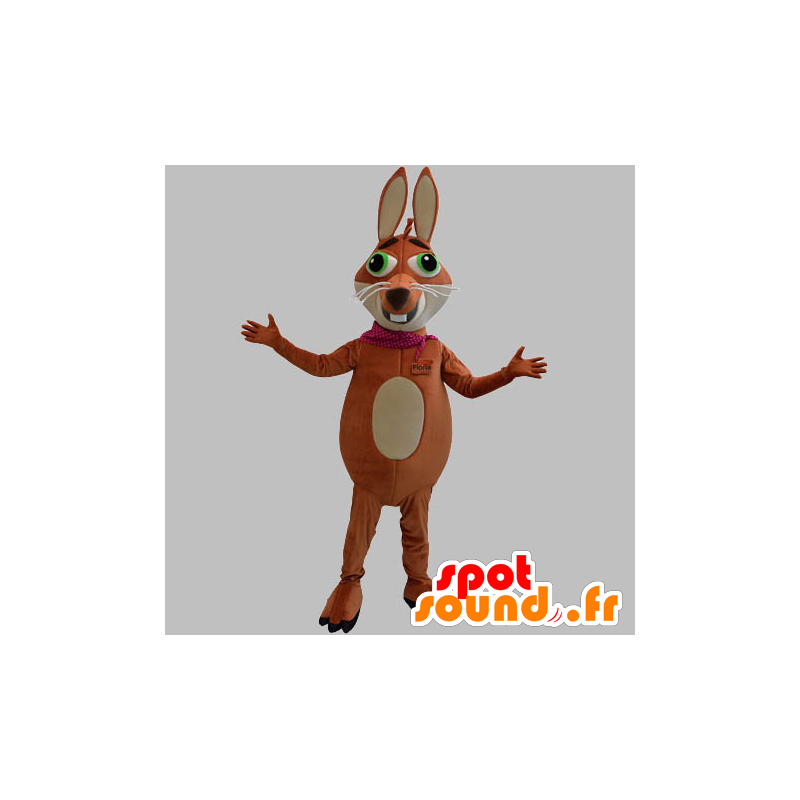 Mascot bruin en beige vos met groene ogen - MASFR031867 - Fox Mascottes
