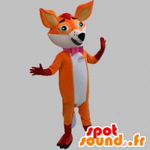 Mascote laranja e branco raposa com uma gravata borboleta - MASFR031868 - Fox Mascotes