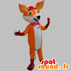 Pomarańczowy i biały fox maskotka z muszką - MASFR031868 - Fox Maskotki