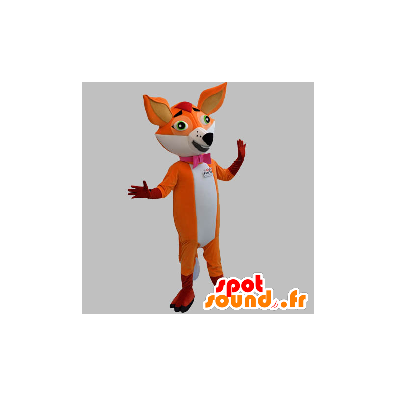 Arancione e bianco mascotte volpe con una cravatta a farfalla - MASFR031868 - Mascotte Fox