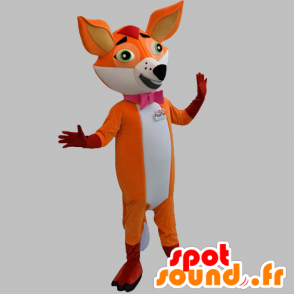 Arancione e bianco mascotte volpe con una cravatta a farfalla - MASFR031868 - Mascotte Fox