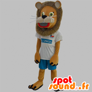 Leão mascote castanho com uma mane cabeludo - MASFR031869 - Mascotes leão