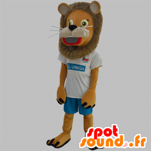 Ruskea leijona maskotti kanssa karvainen harja - MASFR031869 - Lion Maskotteja