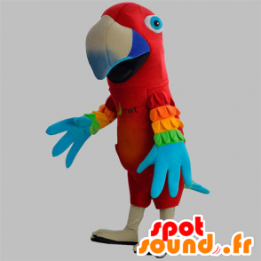 Mascotte pappagallo rosso con le ali colorate - MASFR031878 - Mascotte di pappagalli