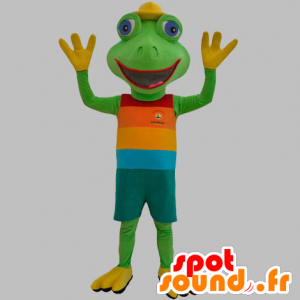 Grüner Frosch-Maskottchen in einem bunten Outfit - MASFR031879 - Maskottchen-Frosch