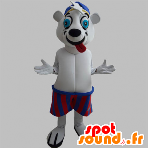 Polar Bear mascotte die de tong trekt, met een trui - MASFR031883 - Bear Mascot
