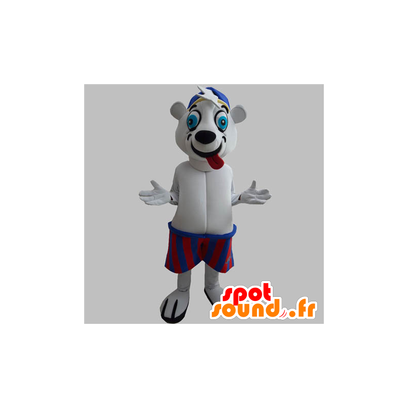 La mascota del oso polar que tira de la lengua, con una camiseta - MASFR031883 - Oso mascota