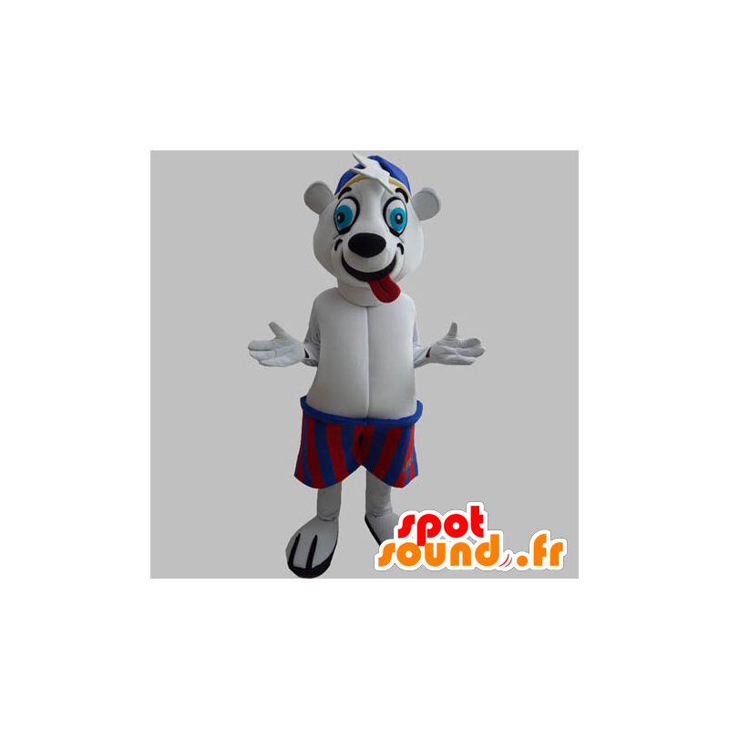 Polar Bear mascotte die de tong trekt, met een trui - MASFR031883 - Bear Mascot