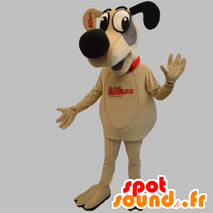 Hundemaskot, beige, grå og sort hund - Spotsound maskot kostume