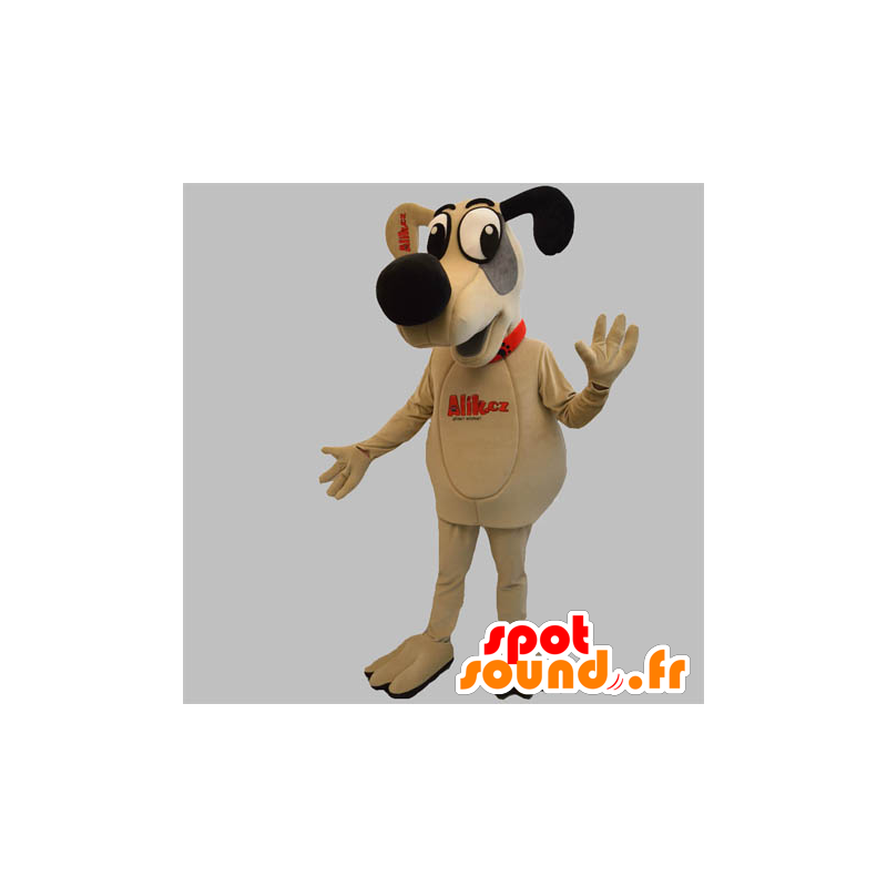 Hundmaskot, beige, grå och svart hund - Spotsound maskot