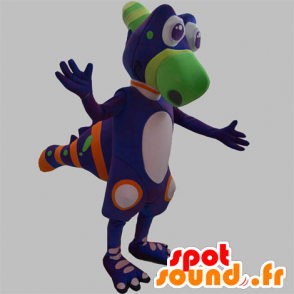 Dinossauro mascote, criatura violeta, verde e laranja - MASFR031885 - Mascot Dinosaur