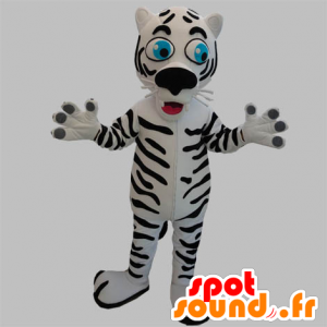 Mascot black and white tiger with blue eyes - MASFR031889 - Tiger mascots