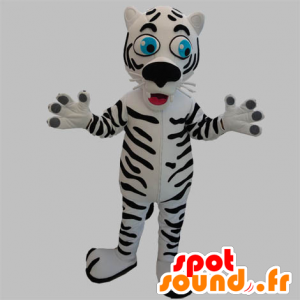 Mascot schwarzen und weißen Tiger mit blauen Augen - MASFR031889 - Tiger Maskottchen